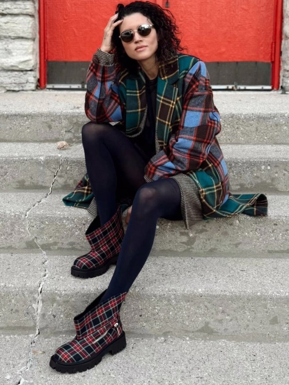 New In Box Azalea Wang Multi Plaid Chunky Combat - Ankle Boots